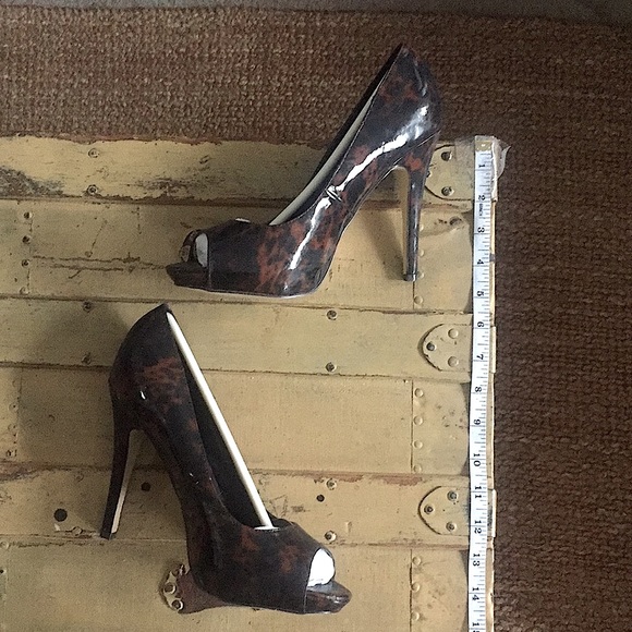 ASOS HEELS TORTOISE PATENT LEATHER PEEP TOE HIGH HEELS 9 US - Picture 2 of 10
